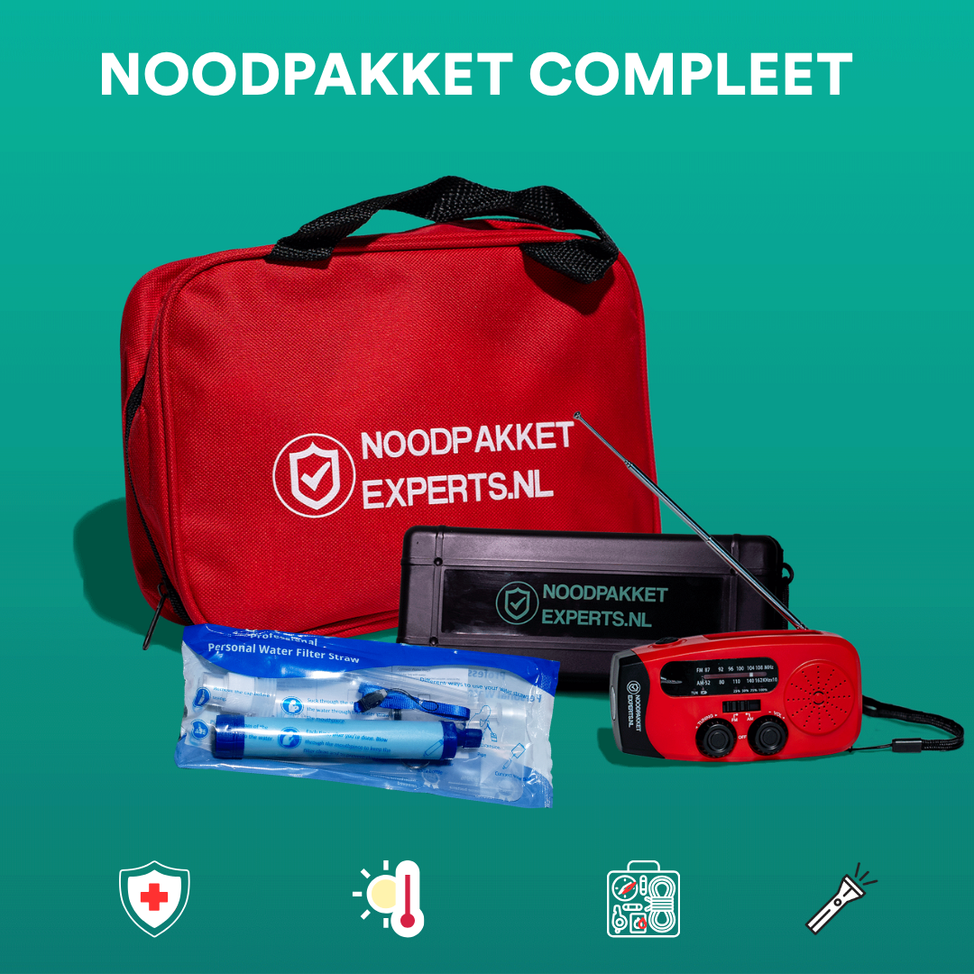 Noodpakket Compleet | 3-in-1 EHBO, noodradio, survivalset & waterzuiveraar